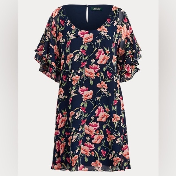 Lauren Ralph Lauren Dresses & Skirts - Lauren Ralph Lauren Floral Print Ruffle Dress – Navy and Pink Womens Size 12